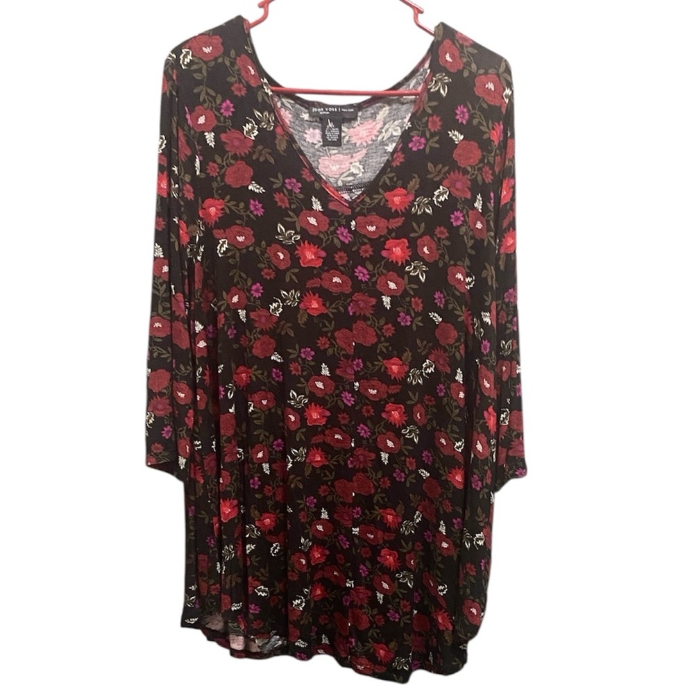 Joan Vass Gray and Pink Floral Top